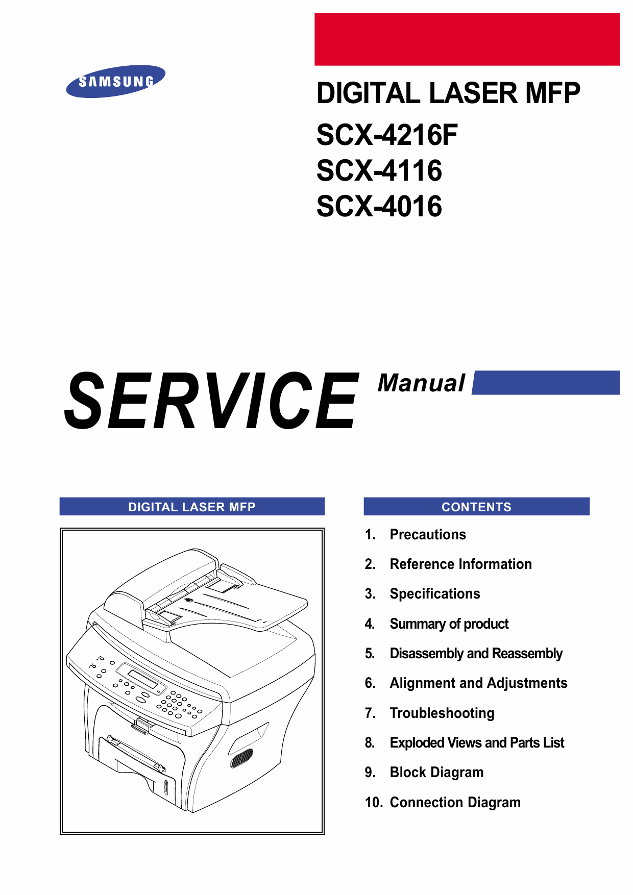 Samsung Digital-Laser-MFP SCX-4216F 4116 4016 Parts and Service Manual-1